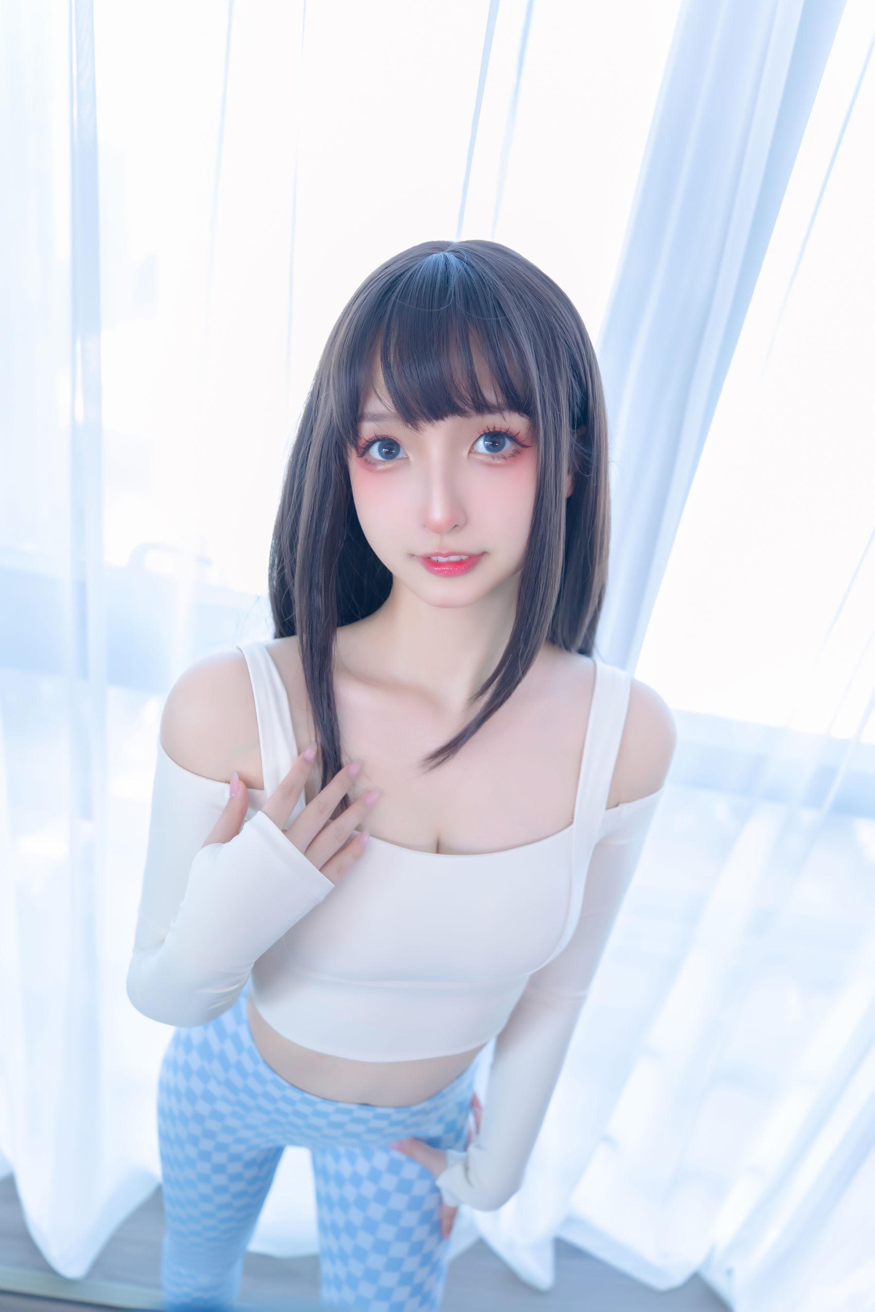 萝莉神楽板真冬 – 蓝白格 Cosplay-第9张