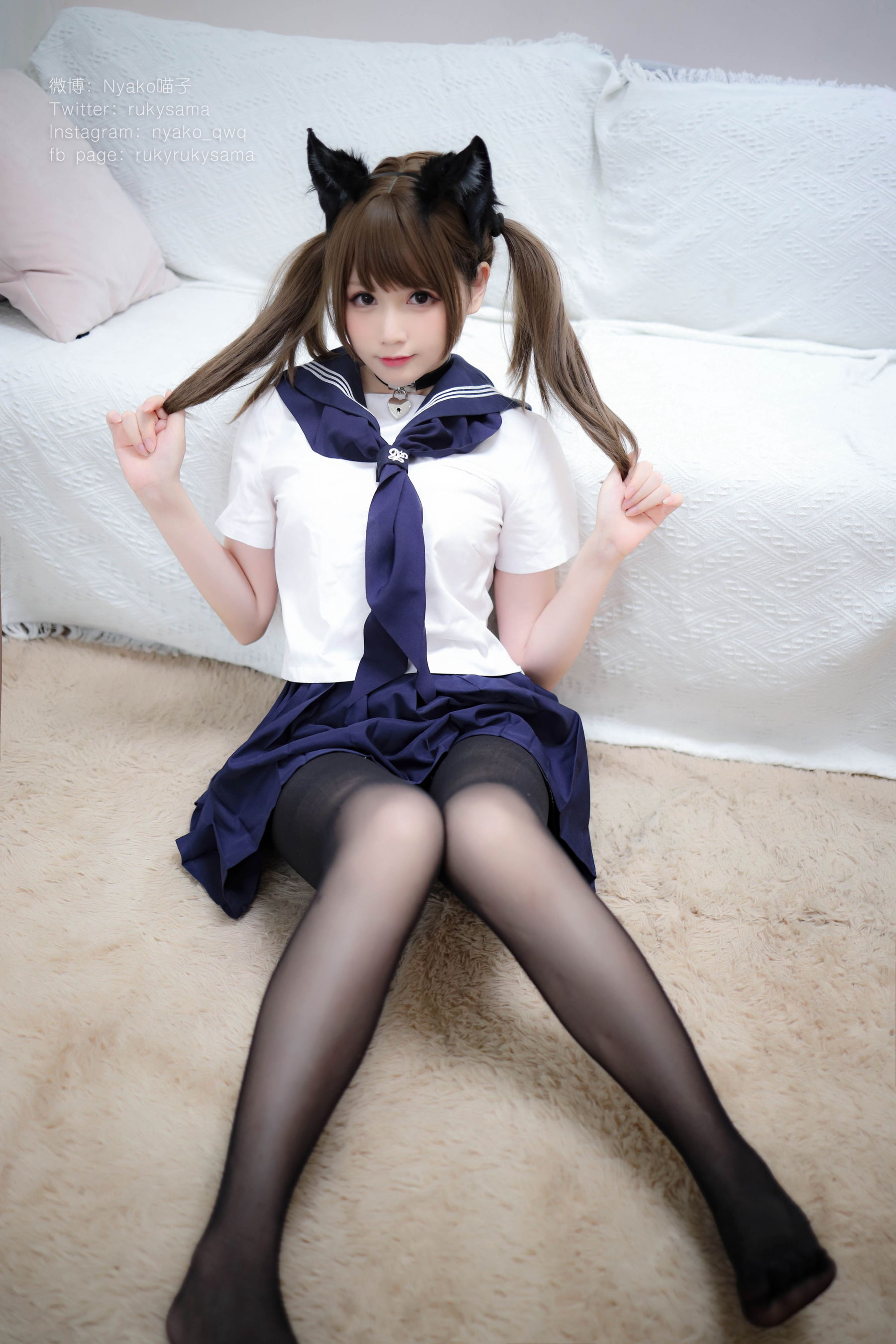 萌妹子Nyako喵子 黑丝水手服猫娘 Cosplay-第18张