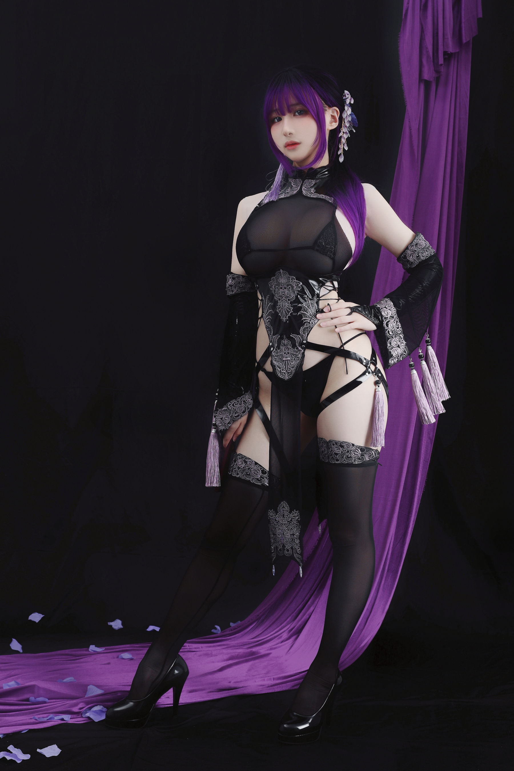 幼愛youmeko – 紫流苏旗袍 Cosplay-第3张