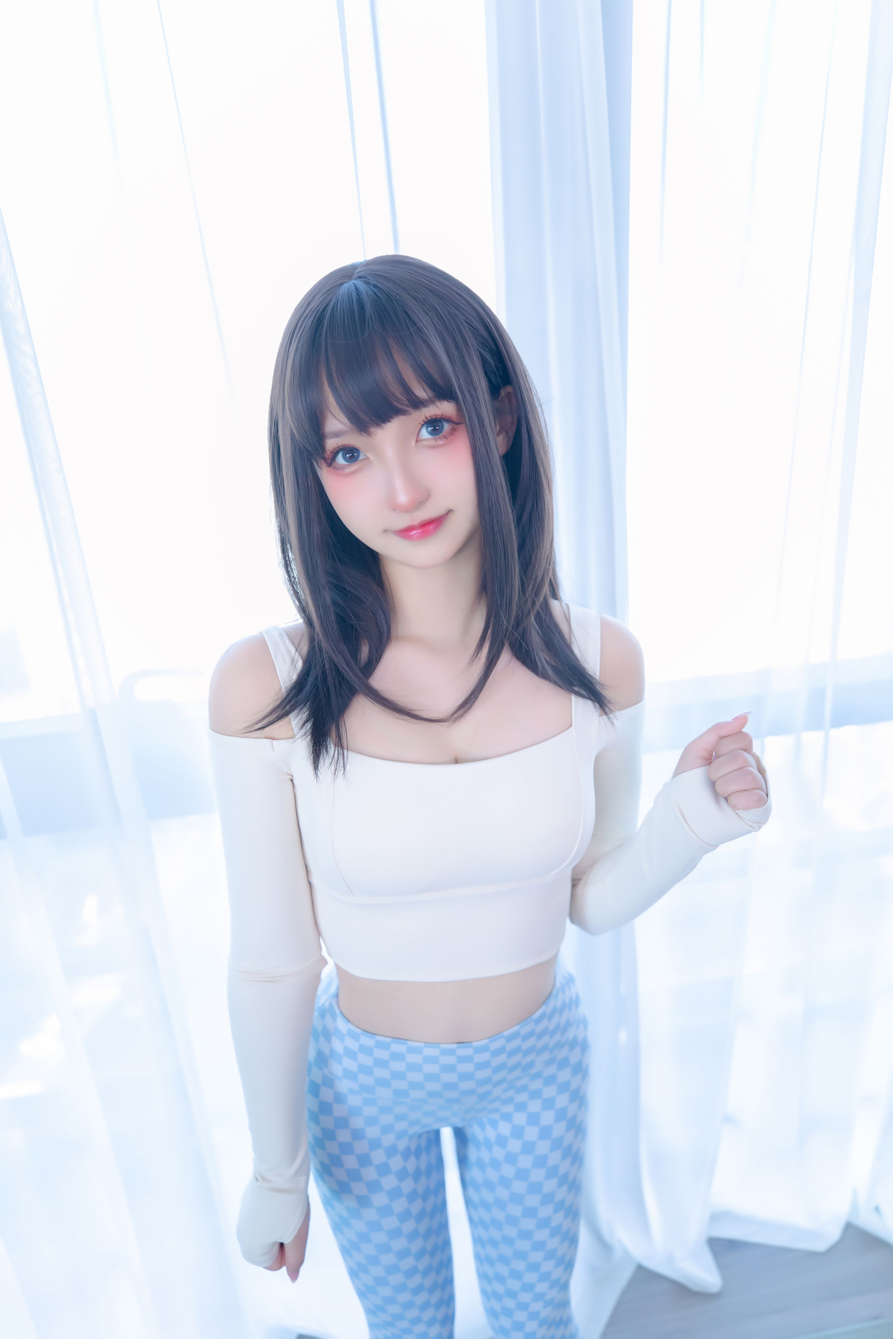 萝莉神楽板真冬 – 蓝白格 Cosplay-第64张