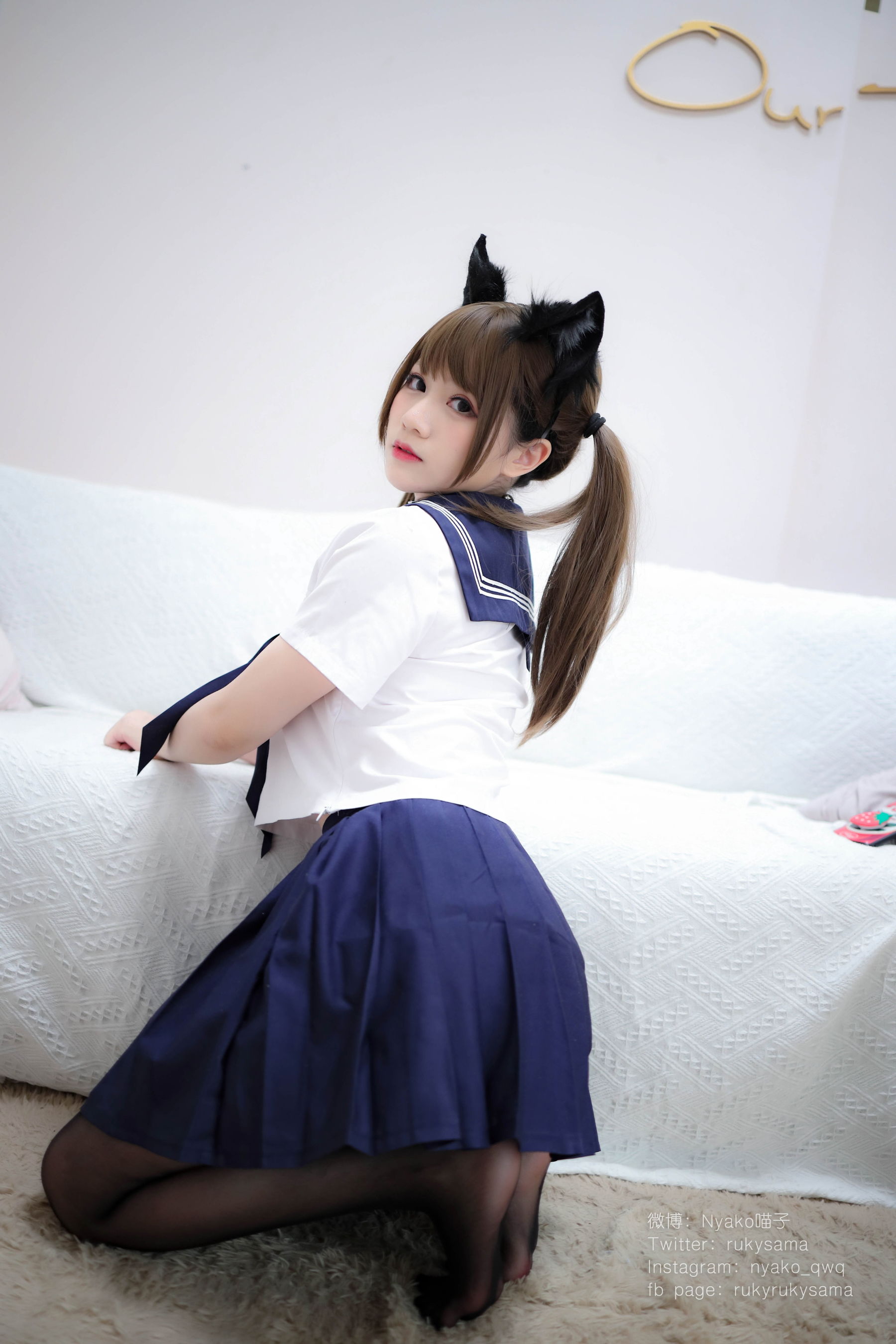 萌妹子Nyako喵子 黑丝水手服猫娘 Cosplay-第26张