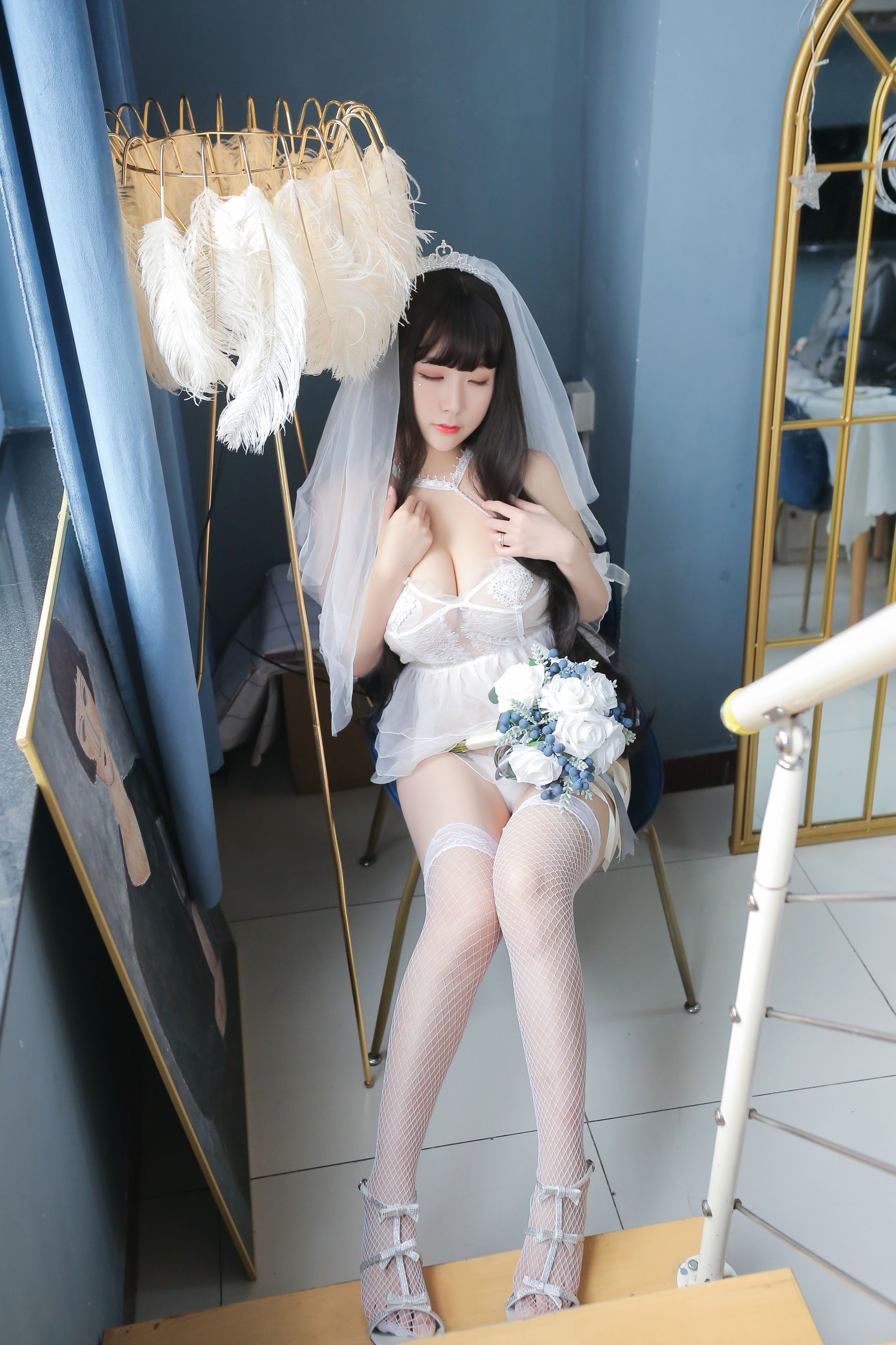 巨乳猫九酱Sakura – 长发婚纱 Cosplay-第26张