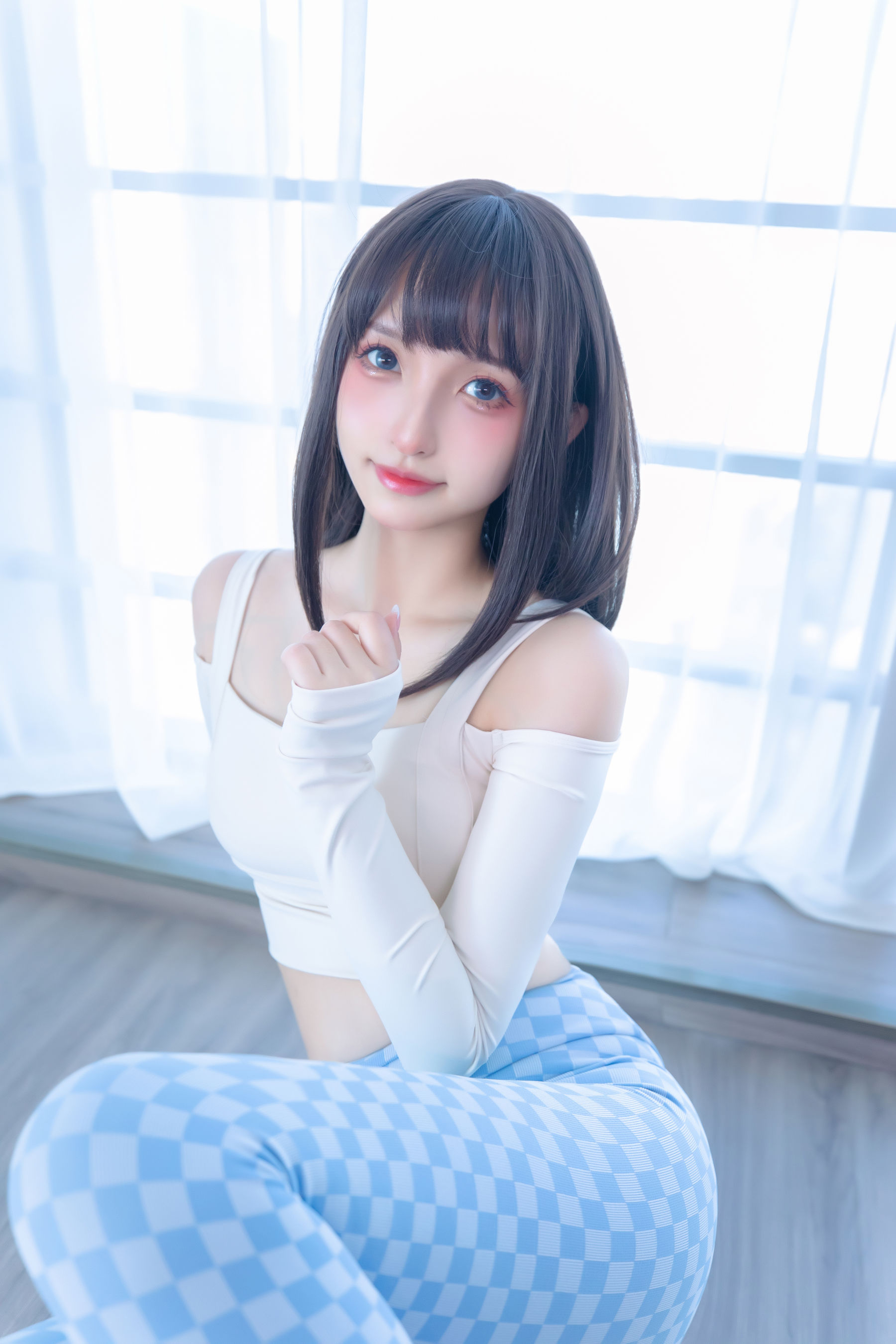 萝莉神楽板真冬 – 蓝白格 Cosplay-第60张