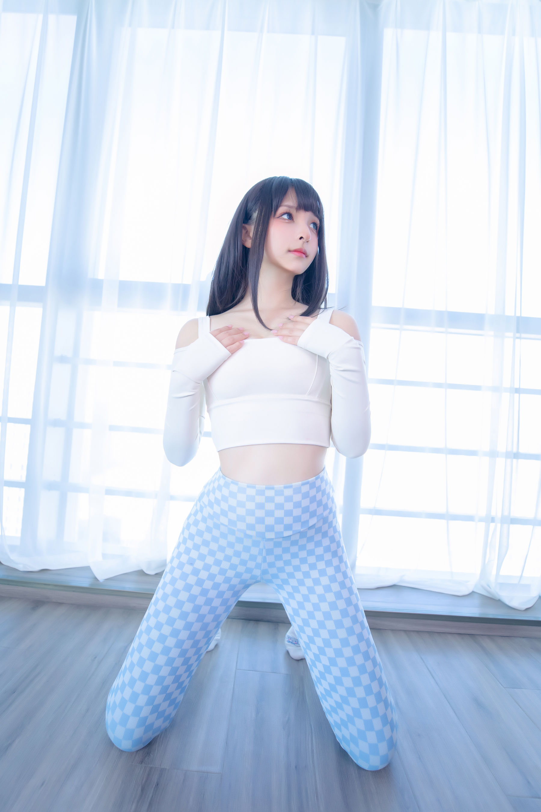 萝莉神楽板真冬 – 蓝白格 Cosplay-第7张