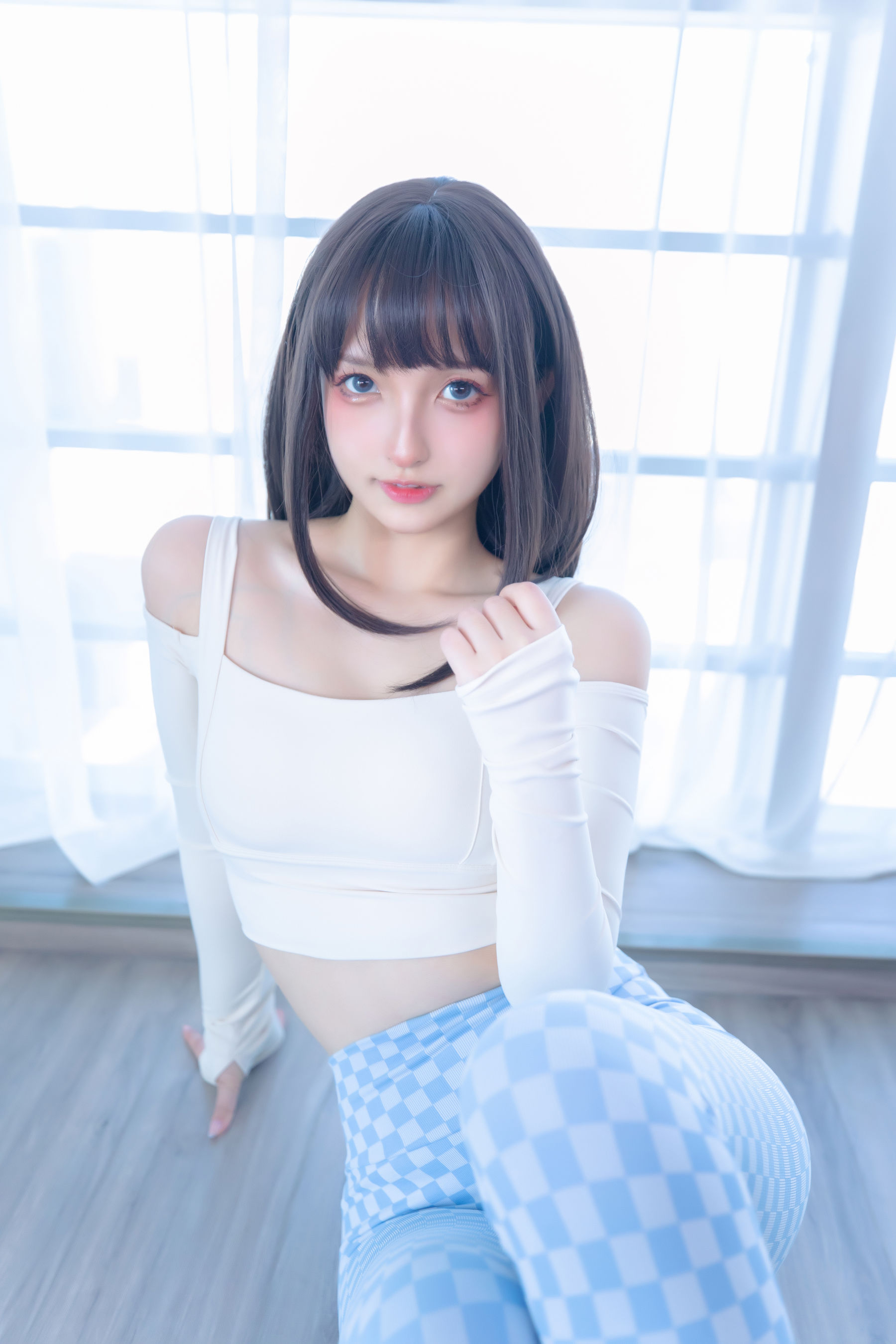 萝莉神楽板真冬 – 蓝白格 Cosplay-第61张