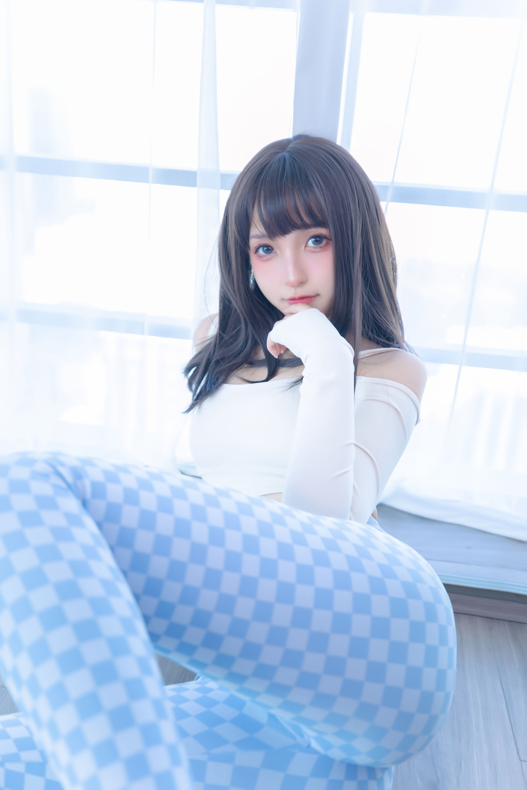 萝莉神楽板真冬 – 蓝白格 Cosplay-第5张