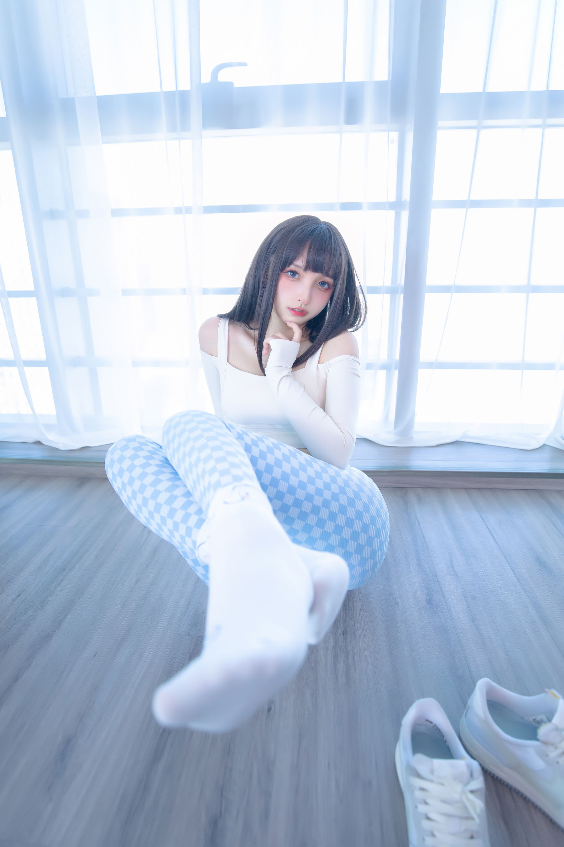 萝莉神楽板真冬 – 蓝白格 Cosplay-第50张