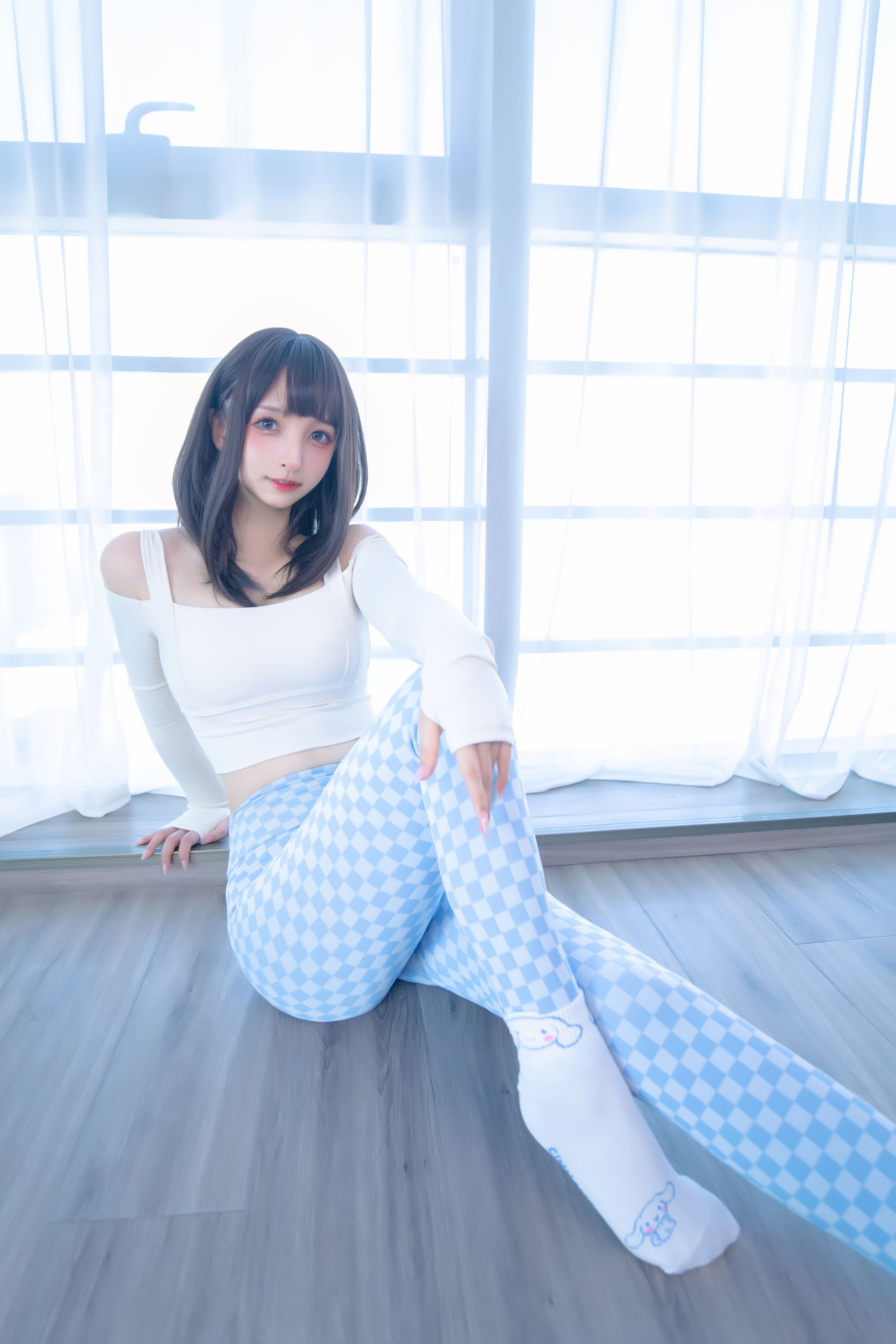 萝莉神楽板真冬 – 蓝白格 Cosplay-第33张