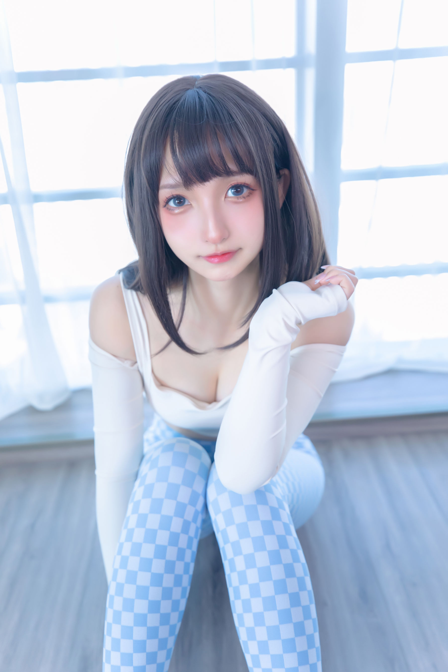萝莉神楽板真冬 – 蓝白格 Cosplay-第37张
