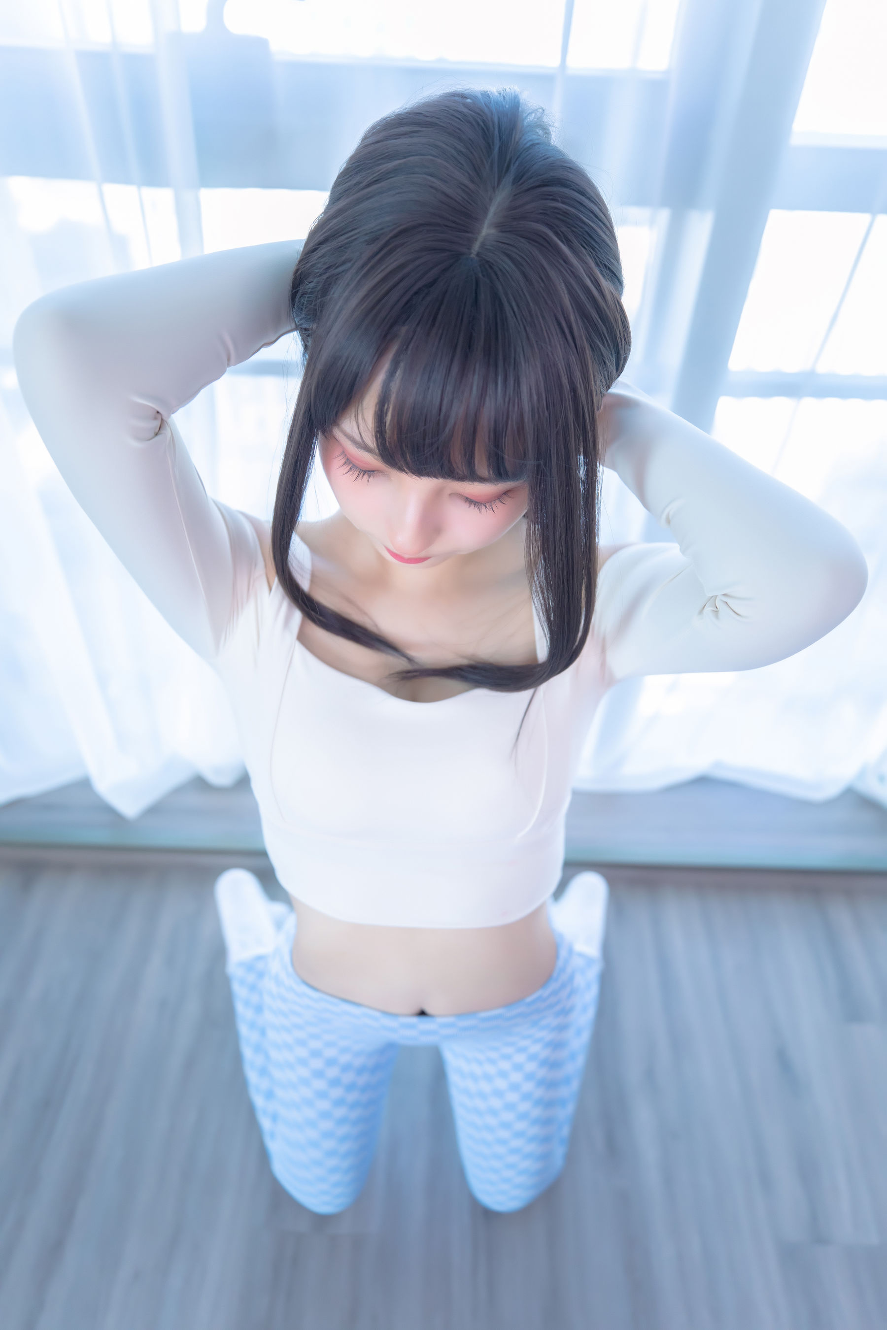萝莉神楽板真冬 – 蓝白格 Cosplay-第18张