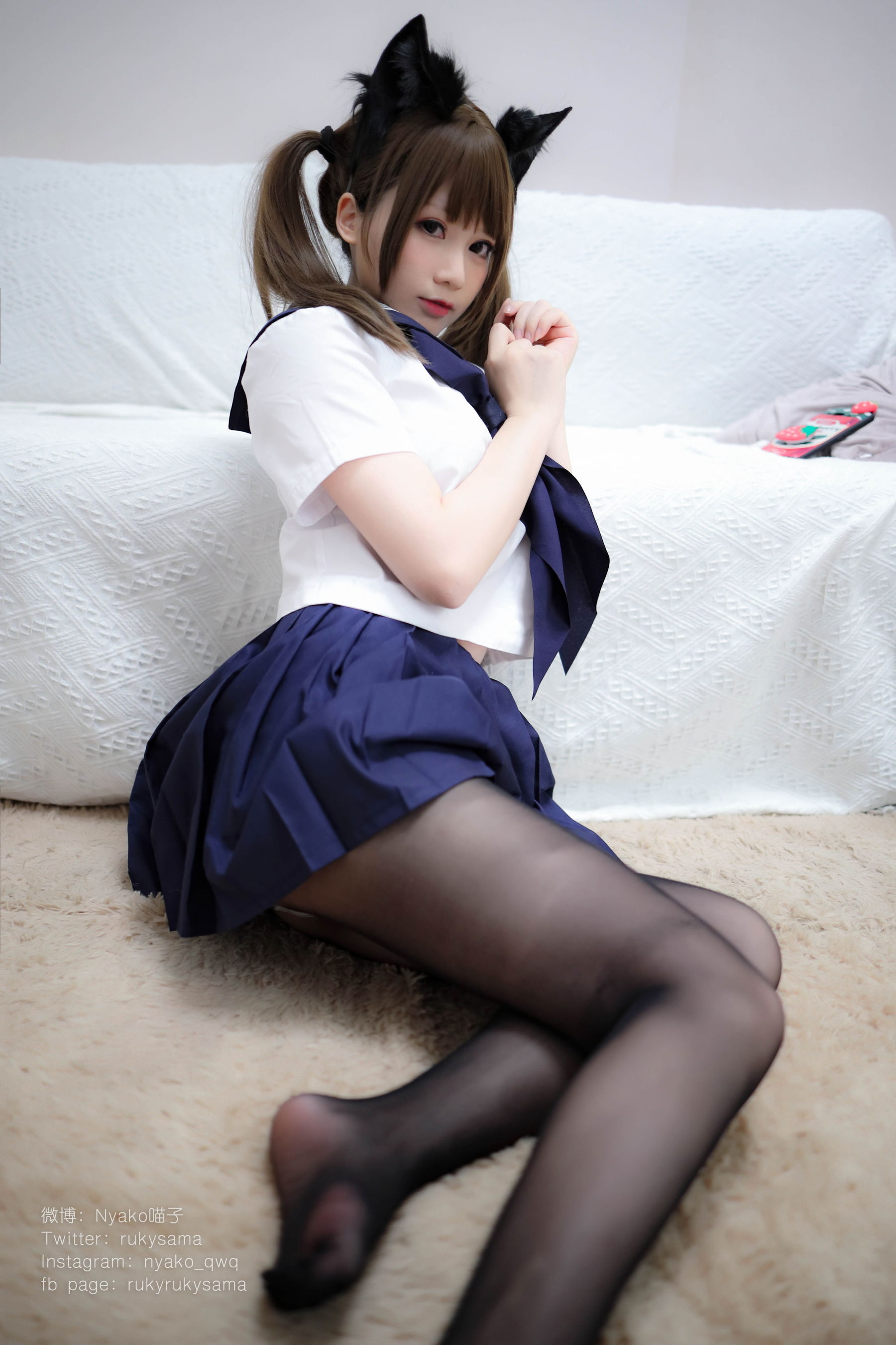 萌妹子Nyako喵子 黑丝水手服猫娘 Cosplay-第21张
