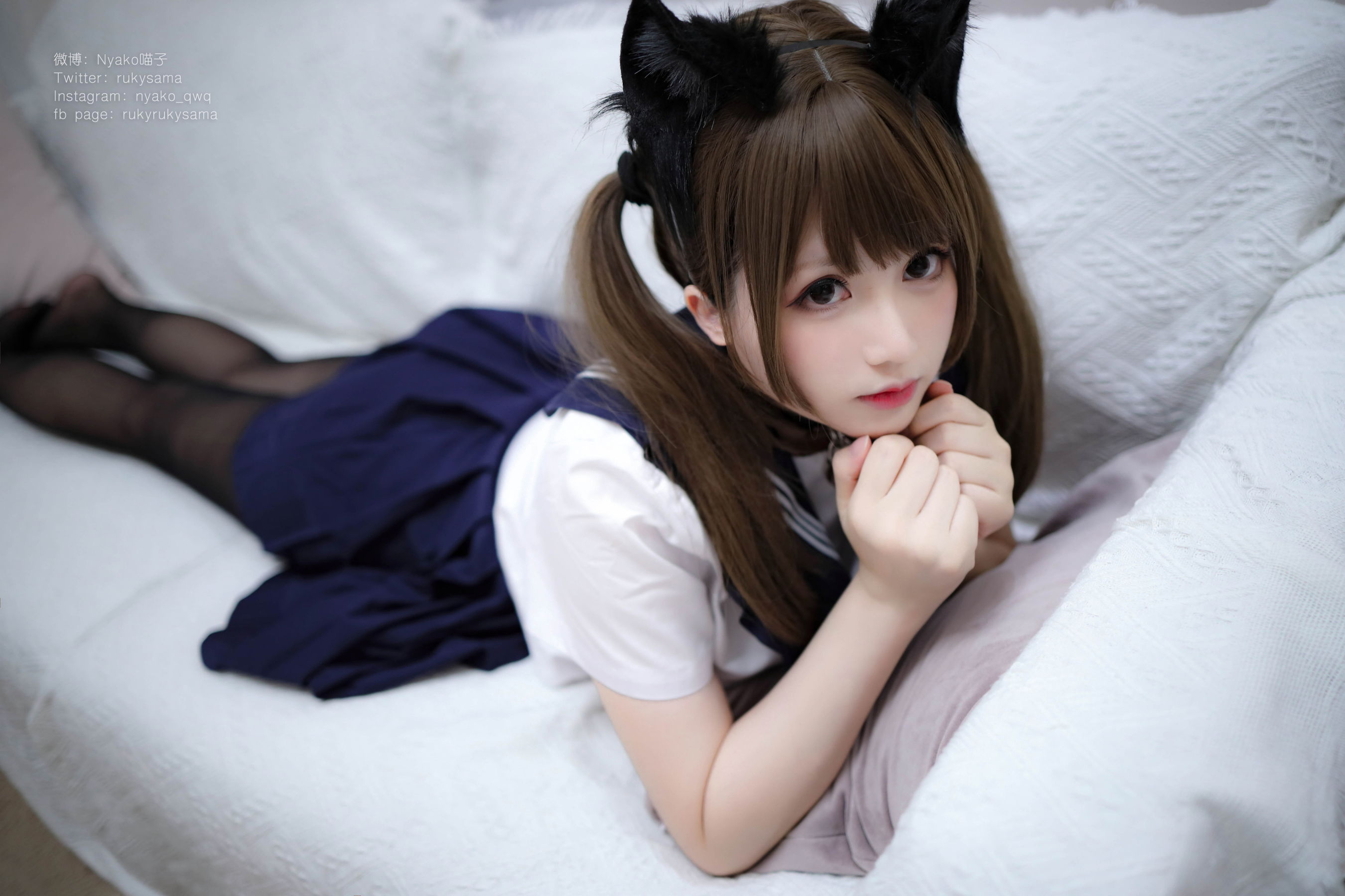 萌妹子Nyako喵子 黑丝水手服猫娘 Cosplay-第12张