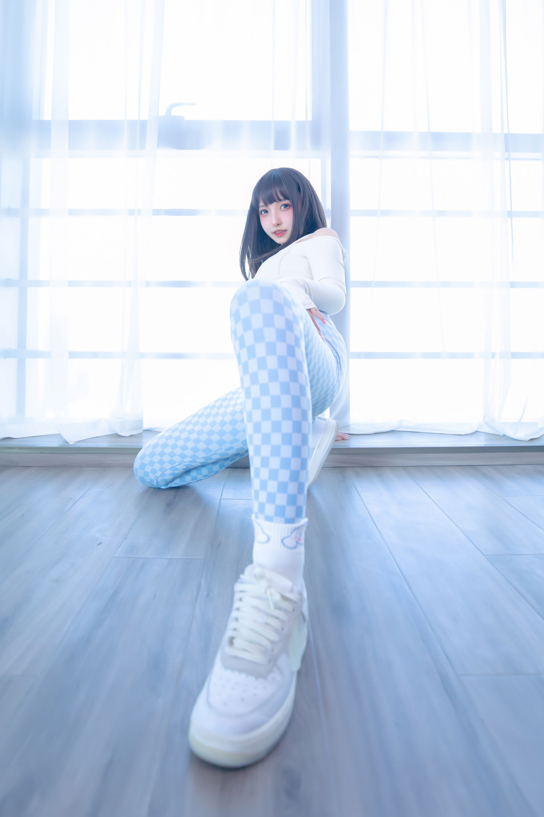 萝莉神楽板真冬 – 蓝白格 Cosplay-第59张