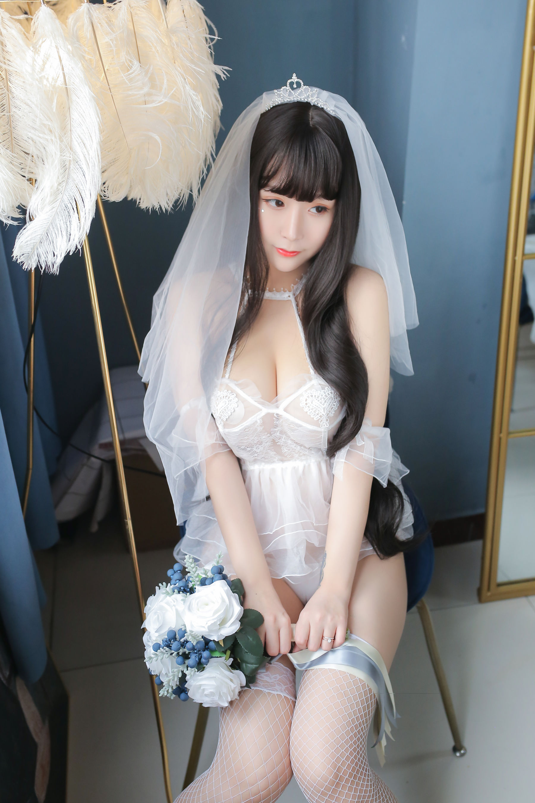 巨乳猫九酱Sakura – 长发婚纱 Cosplay-第28张