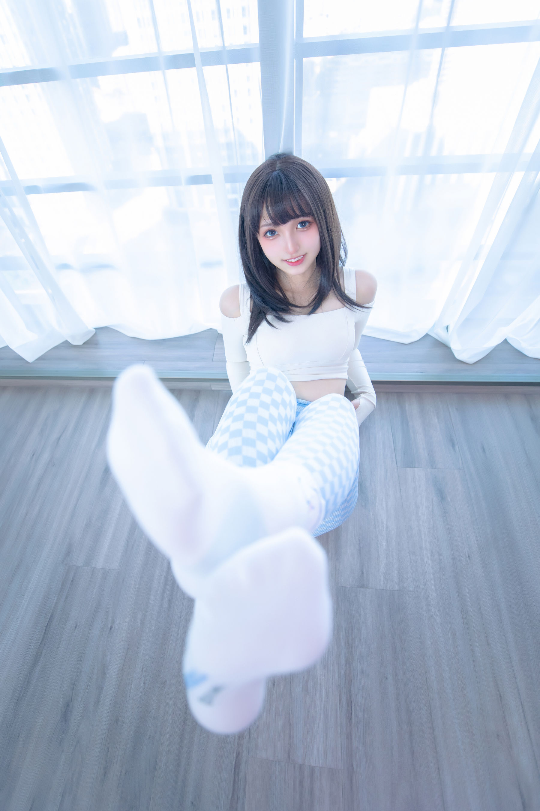 萝莉神楽板真冬 – 蓝白格 Cosplay-第57张