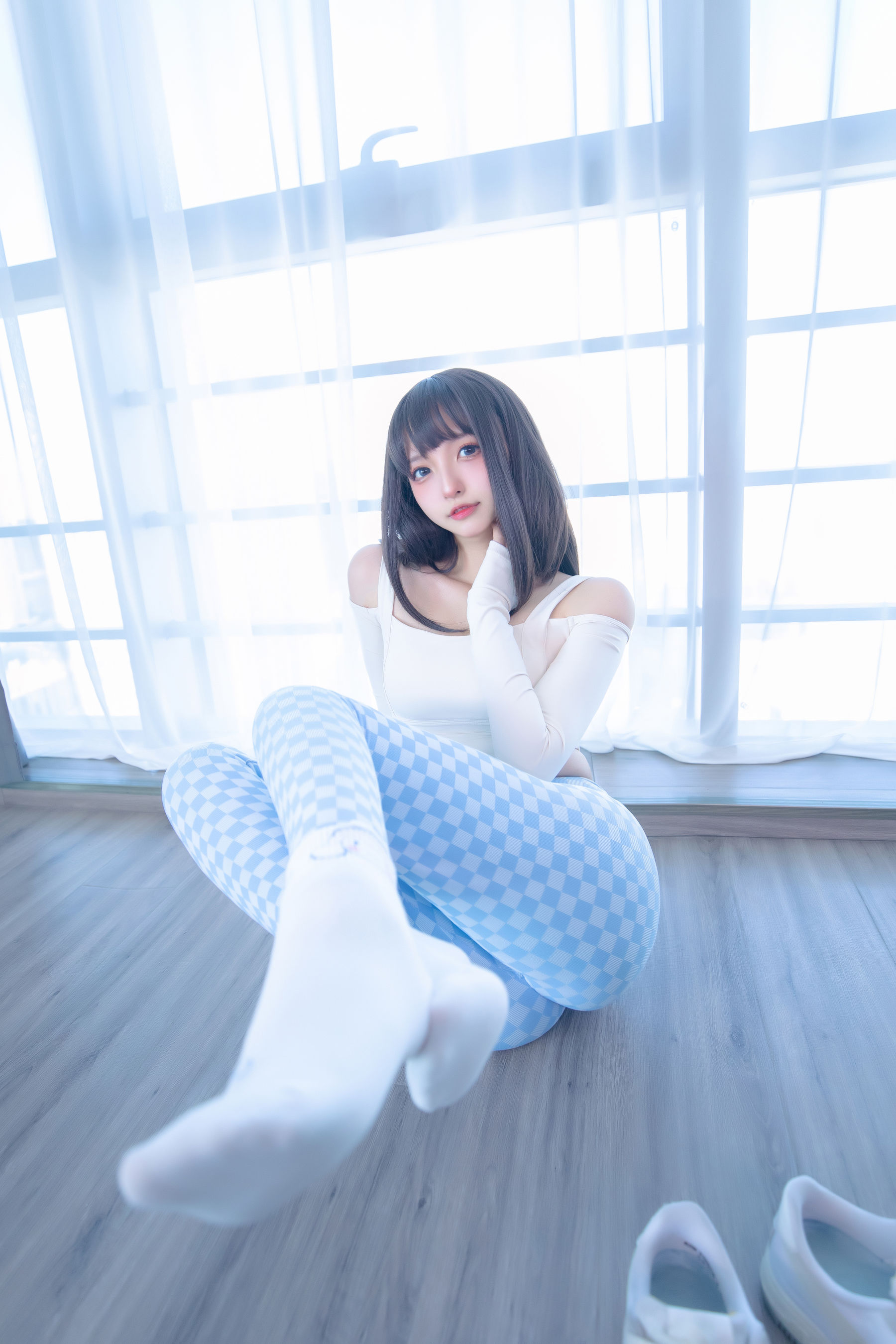 萝莉神楽板真冬 – 蓝白格 Cosplay-第49张